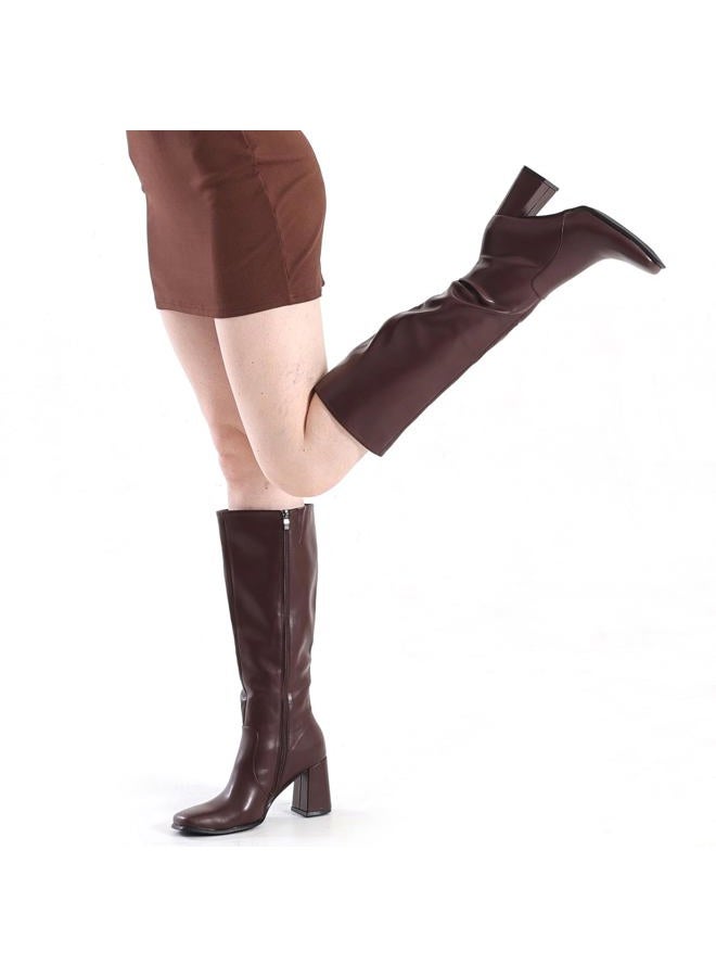 Vipost 3.35-inch Square Toe Knee High Boots for Women, Chunky Block Heel Tall Boots for Women with Side Zipper, Fashion Comfortable Long Fall Winter Boot 2025, Brown, 8 - Image 4