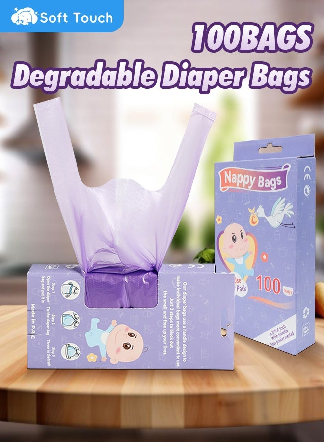 Soft Touch 100PCS Degradable Diaper Bags Plastic Diaper Sacks Bags for Baby, Infant Trash Bags, Convenient and Quick Diaper Disposal Essential for Travel - Image 1