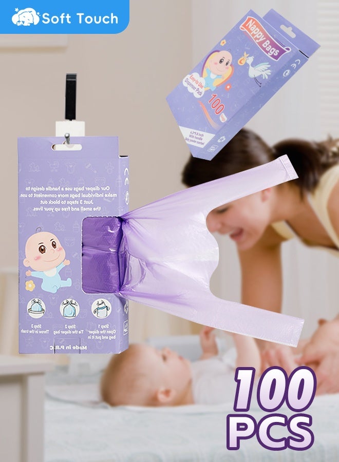 Soft Touch 100PCS Degradable Diaper Bags Plastic Diaper Sacks Bags for Baby, Infant Trash Bags, Convenient and Quick Diaper Disposal Essential for Travel - Image 2