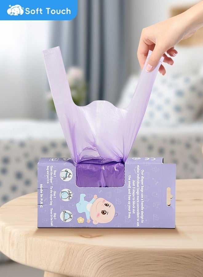 Soft Touch 100PCS Degradable Diaper Bags Plastic Diaper Sacks Bags for Baby, Infant Trash Bags, Convenient and Quick Diaper Disposal Essential for Travel - Image 3