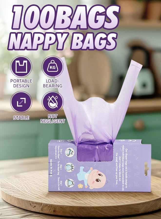 Soft Touch 100PCS Degradable Diaper Bags Plastic Diaper Sacks Bags for Baby, Infant Trash Bags, Convenient and Quick Diaper Disposal Essential for Travel - Image 4