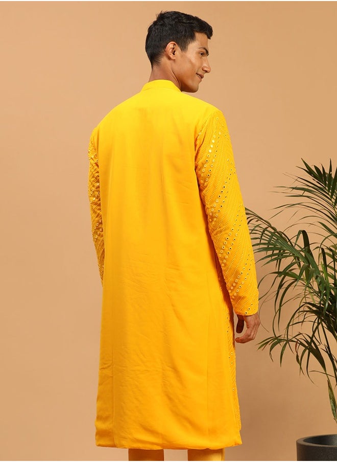 PRASHA - Men's Yellow Georgette Kurta - Image 1