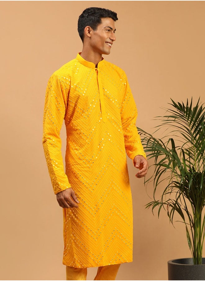 PRASHA - Men's Yellow Georgette Kurta - Image 1