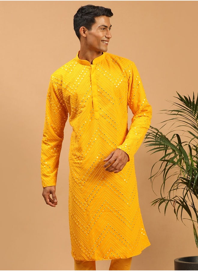 PRASHA - Men's Yellow Georgette Kurta - Image 1