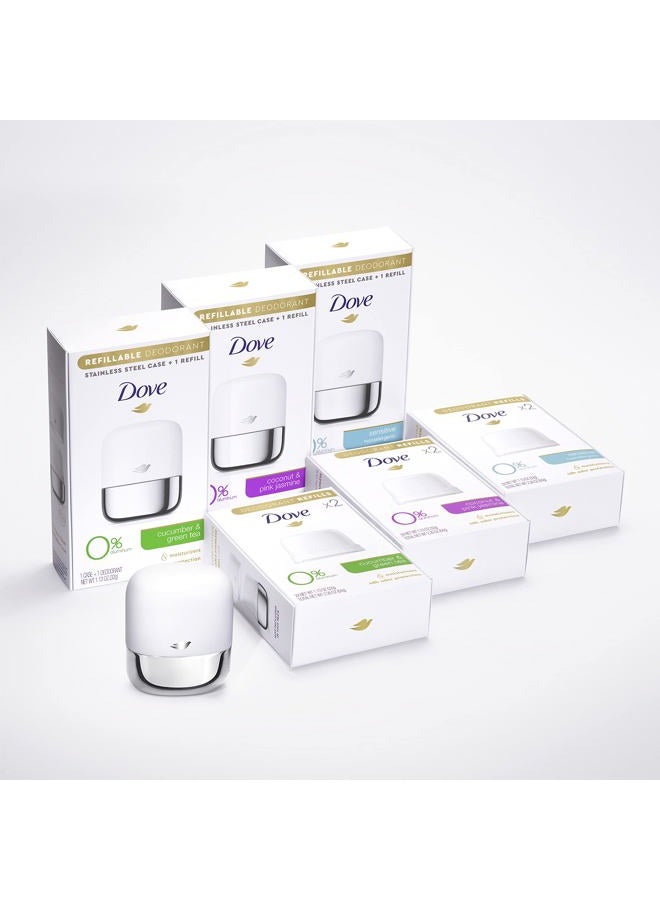 Dove طقم بدء مزيل العرق القابل لإعادة التعبئة 0% ألمنيوم جوز الهند والياسمين الوردي مزيل عرق خالي من الألمنيوم 1.13 أونصة - Image 3