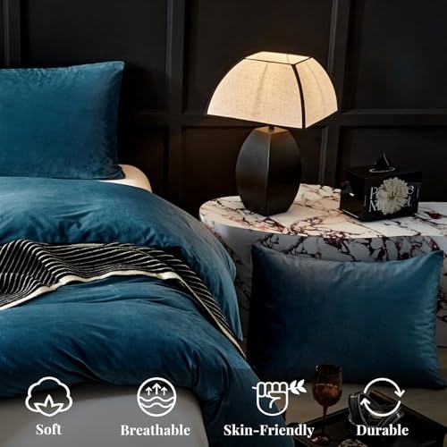 WARMDERN Blue Flannel Velvet Duvet Cover King Size Duvet Cover Bedding Sets, 3pcs Ultra Soft Luxury Textured Modern Crystal Velvet Duvet Covers with Zipper Closure(Blue, King) - Image 5