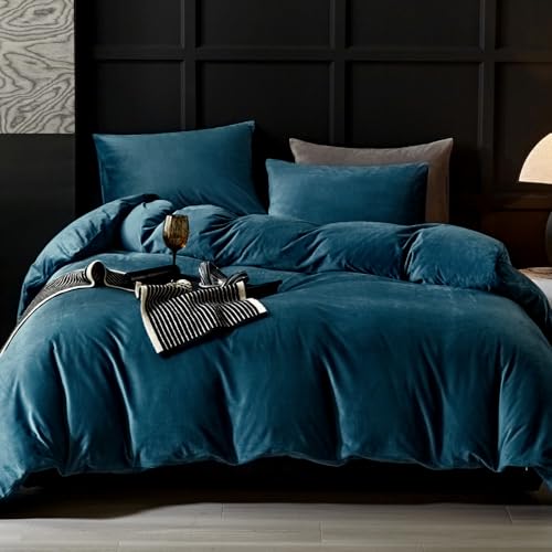 WARMDERN Blue Flannel Velvet Duvet Cover King Size Duvet Cover Bedding Sets, 3pcs Ultra Soft Luxury Textured Modern Crystal Velvet Duvet Covers with Zipper Closure(Blue, King) - Image 1