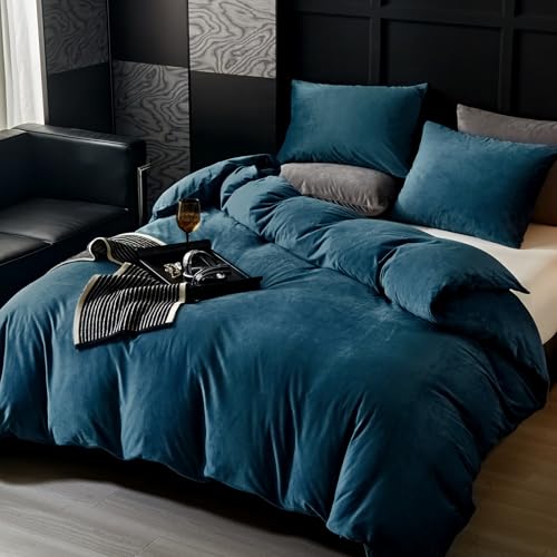 WARMDERN Blue Flannel Velvet Duvet Cover King Size Duvet Cover Bedding Sets, 3pcs Ultra Soft Luxury Textured Modern Crystal Velvet Duvet Covers with Zipper Closure(Blue, King) - Image 2