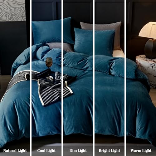 WARMDERN Blue Flannel Velvet Duvet Cover King Size Duvet Cover Bedding Sets, 3pcs Ultra Soft Luxury Textured Modern Crystal Velvet Duvet Covers with Zipper Closure(Blue, King) - Image 3