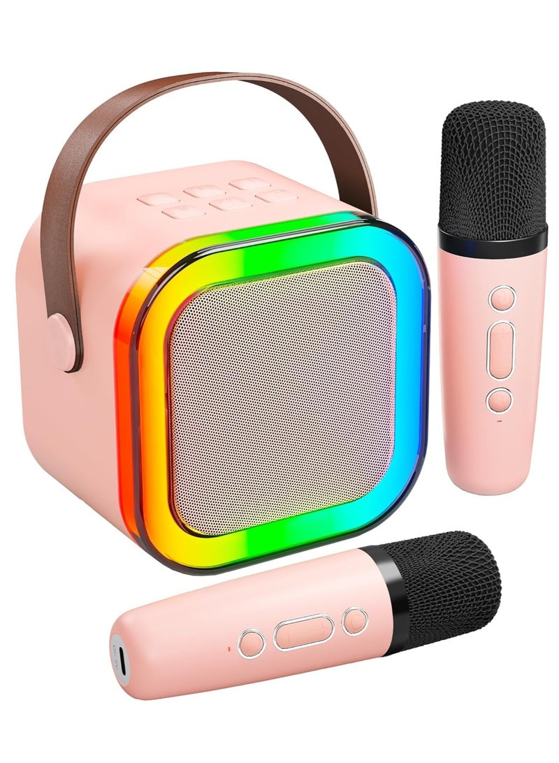 Karaoke Machine for Kids Adults, Portable Bluetooth Mini Karaoke Microphone Singing Speaker with 2 Mic and Light,Gifts Toys for All Smartphones,Birthday, Family,Home Party (Pink) - Image 1