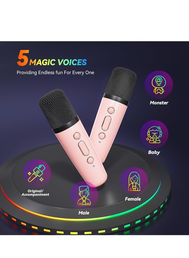 Karaoke Machine for Kids Adults, Portable Bluetooth Mini Karaoke Microphone Singing Speaker with 2 Mic and Light,Gifts Toys for All Smartphones,Birthday, Family,Home Party (Pink) - Image 4