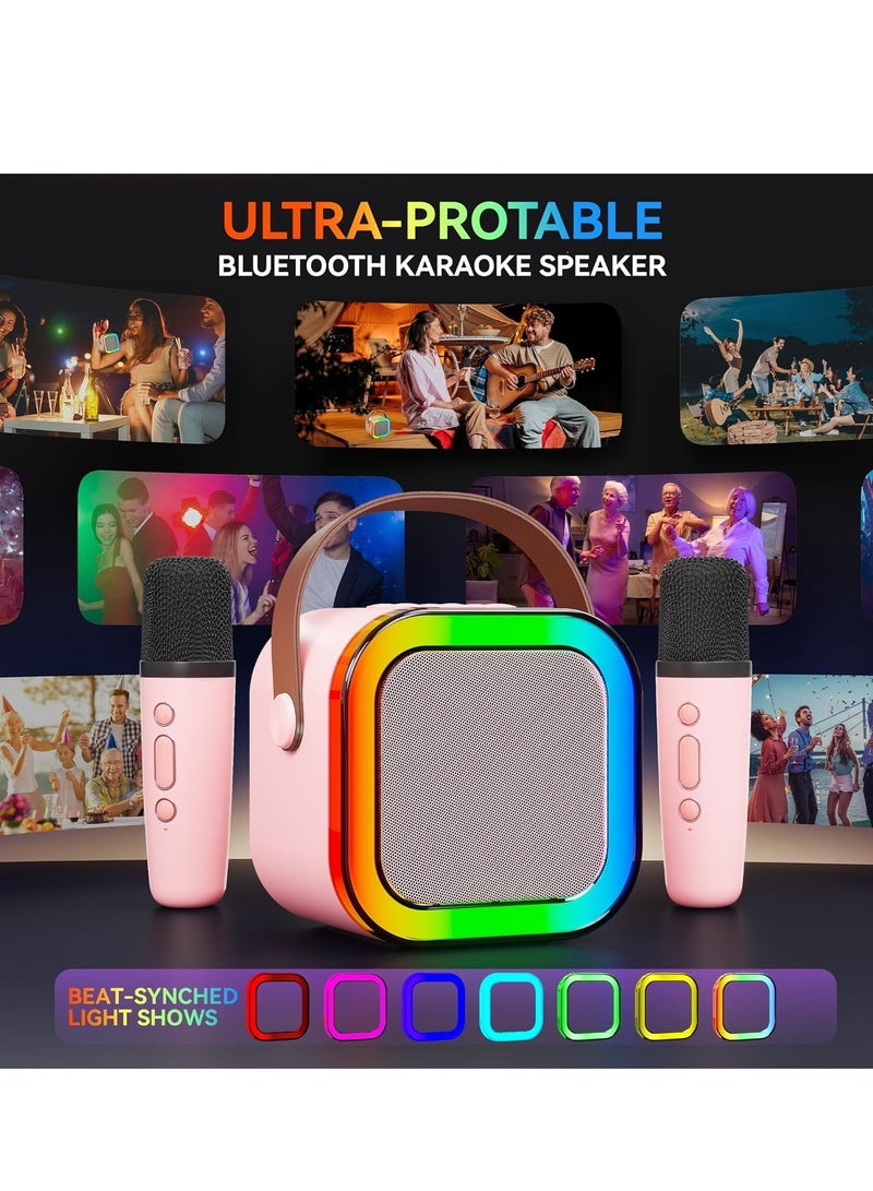 Karaoke Machine for Kids Adults, Portable Bluetooth Mini Karaoke Microphone Singing Speaker with 2 Mic and Light,Gifts Toys for All Smartphones,Birthday, Family,Home Party (Pink) - Image 3
