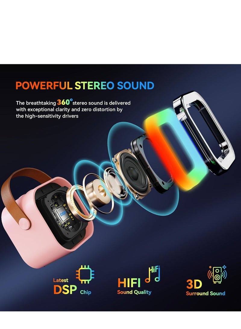 Karaoke Machine for Kids Adults, Portable Bluetooth Mini Karaoke Microphone Singing Speaker with 2 Mic and Light,Gifts Toys for All Smartphones,Birthday, Family,Home Party (Pink) - Image 2