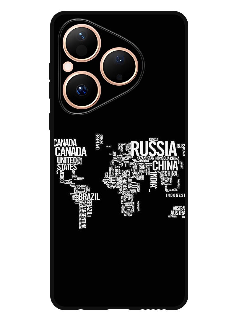 Theodor Case Compatible with Huawei Pura 80 6.6 Inch Protection Shockproof Bumper Cover Written World Map - Image 1