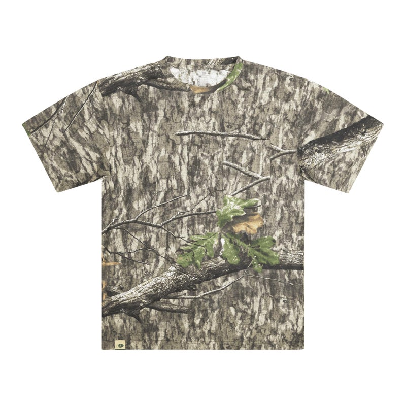 Mossy Oak قميص صيد قصير الأكمام للرجال من موسي أوك بتصميم تمويه قياسي من القطن جذور الريف