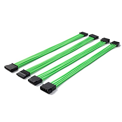 Formulamod SATA + Molex Power Extension Cable Kit, Male to Female 11.8 Inch Extender Sleeve Power Cables (Green) - Image 1