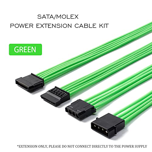 Formulamod SATA + Molex Power Extension Cable Kit, Male to Female 11.8 Inch Extender Sleeve Power Cables (Green) - Image 2