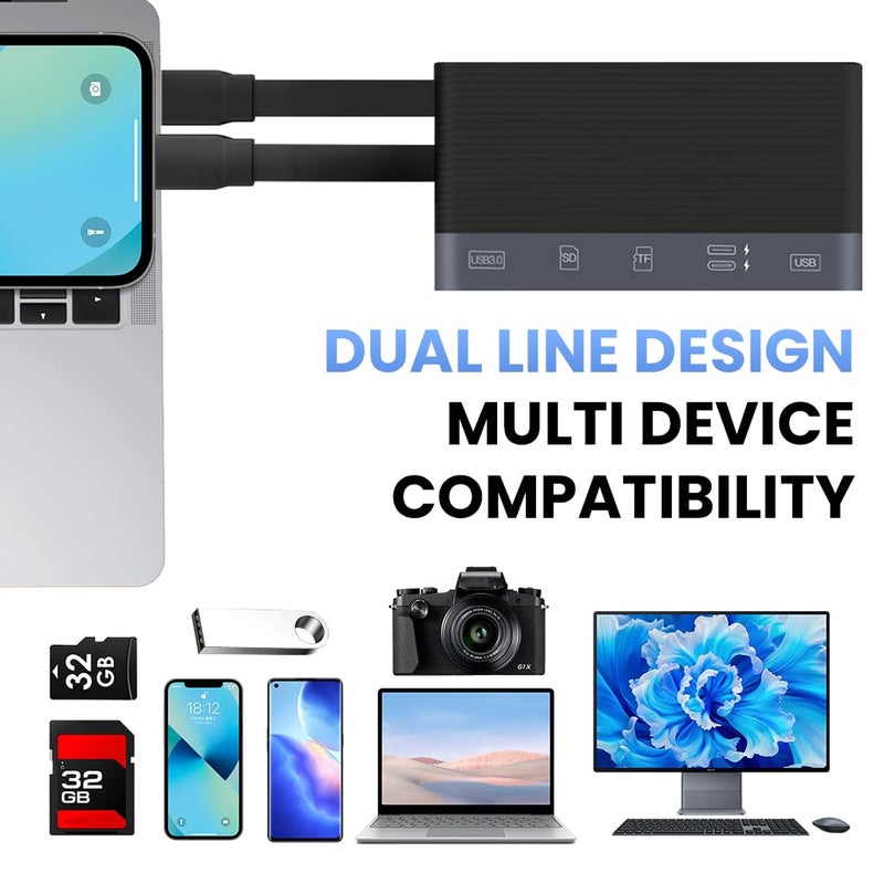Verilux ® USB Hub 6 in 1 with USB C&Light-ning Connector and PD Charging for iPhone Android Dual USB 3.0 High Speed SD/TF Card Reader Universal Type C Hub for Phone, Tablet, Flash Drive & Memory Stick - Image 4