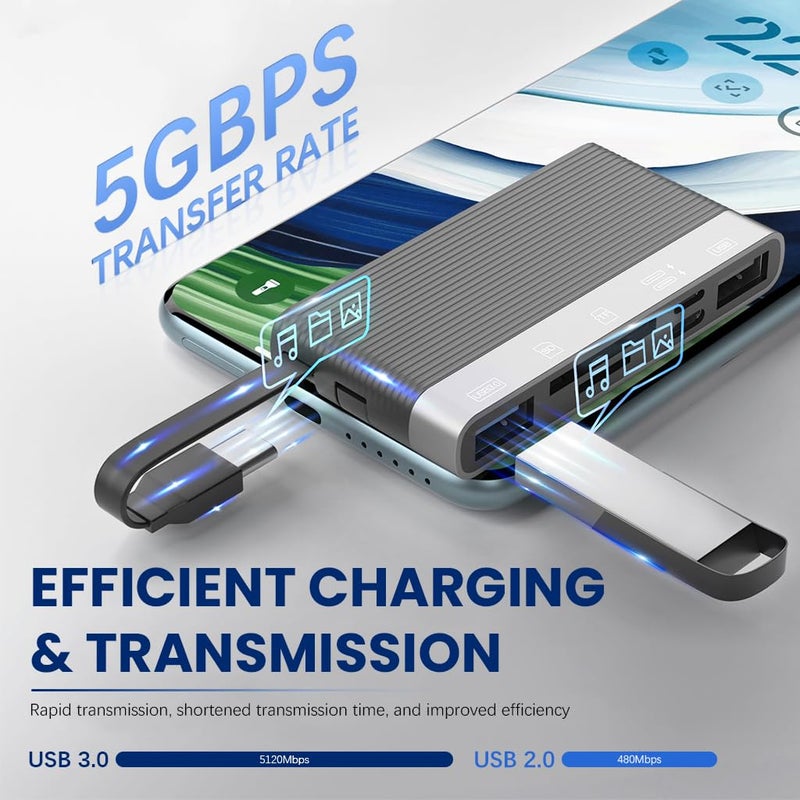 Verilux ® USB Hub 6 in 1 with USB C&Light-ning Connector and PD Charging for iPhone Android Dual USB 3.0 High Speed SD/TF Card Reader Universal Type C Hub for Phone, Tablet, Flash Drive & Memory Stick - Image 3