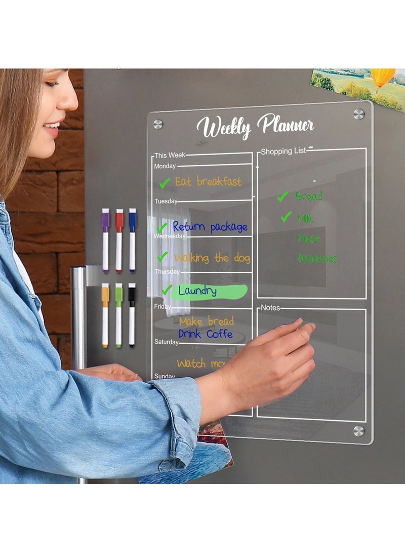 Acrylic Magnetic Monthly Calendar Whiteboard for Refrigerator - Dry Erase Planning Board with Markers - Kitchen Organizer for Home & Office - Image 1