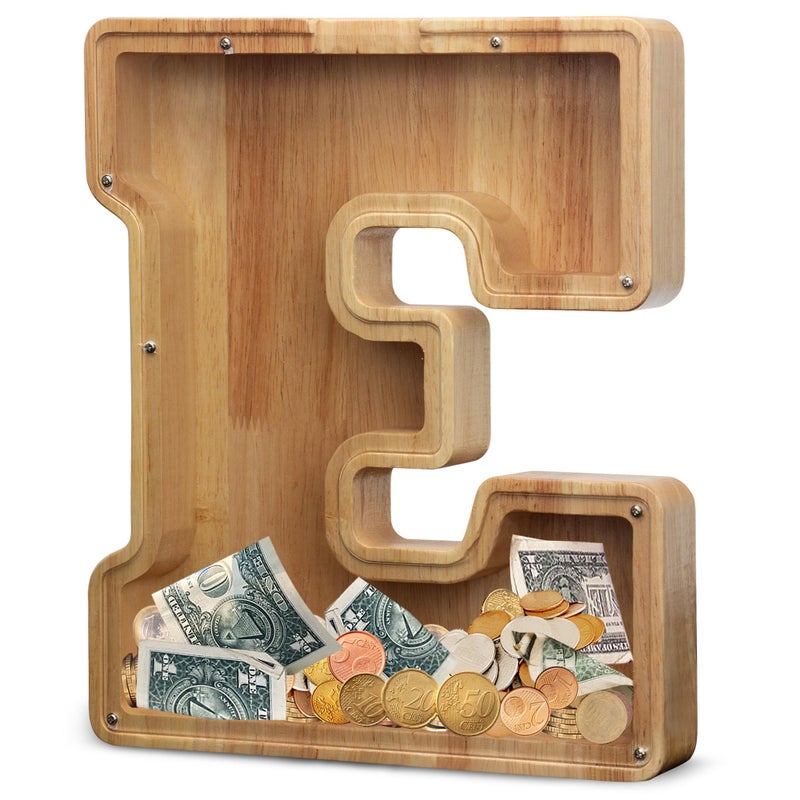 AORCMITN Extra Large Wooden Letter Coin Piggy Bank for Boys Girls Kids Toddler Alphabet E Money Bank InitialE12 - Image 3