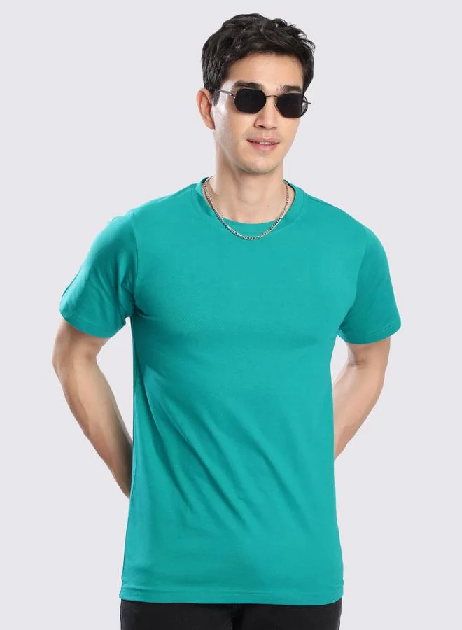 Styli Men Green Cotton Lycra Slim Fit T-Shirt By Bene Kleed