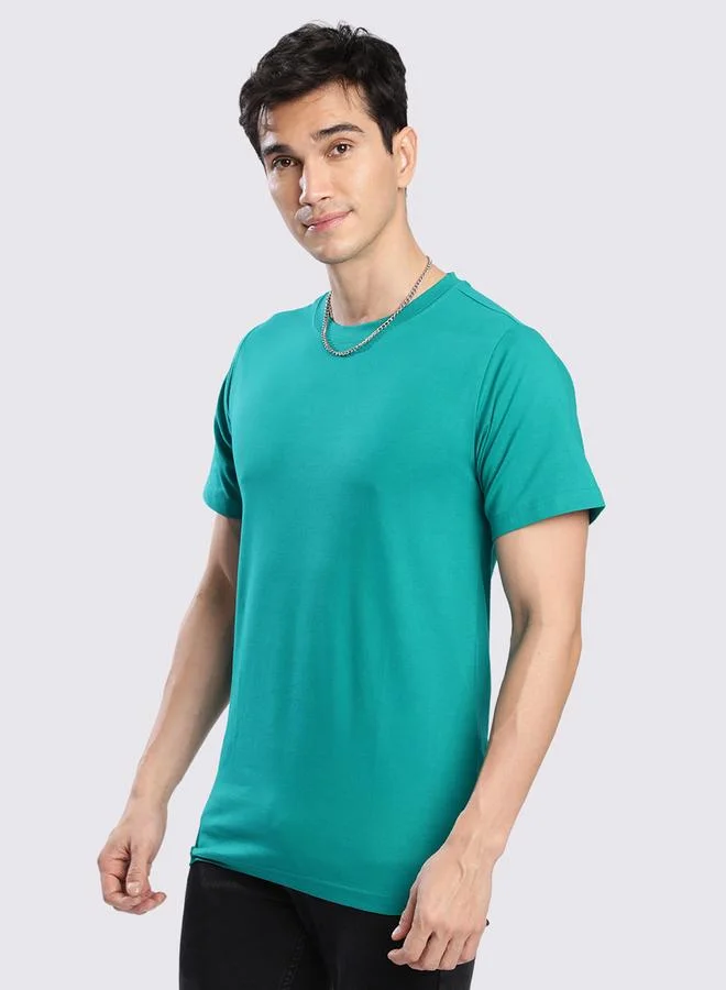 Styli Men Green Cotton Lycra Slim Fit T-Shirt By Bene Kleed