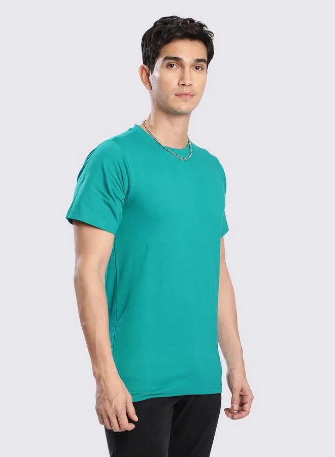 Take Two Men Green Cotton Lycra Slim Fit T-Shirt