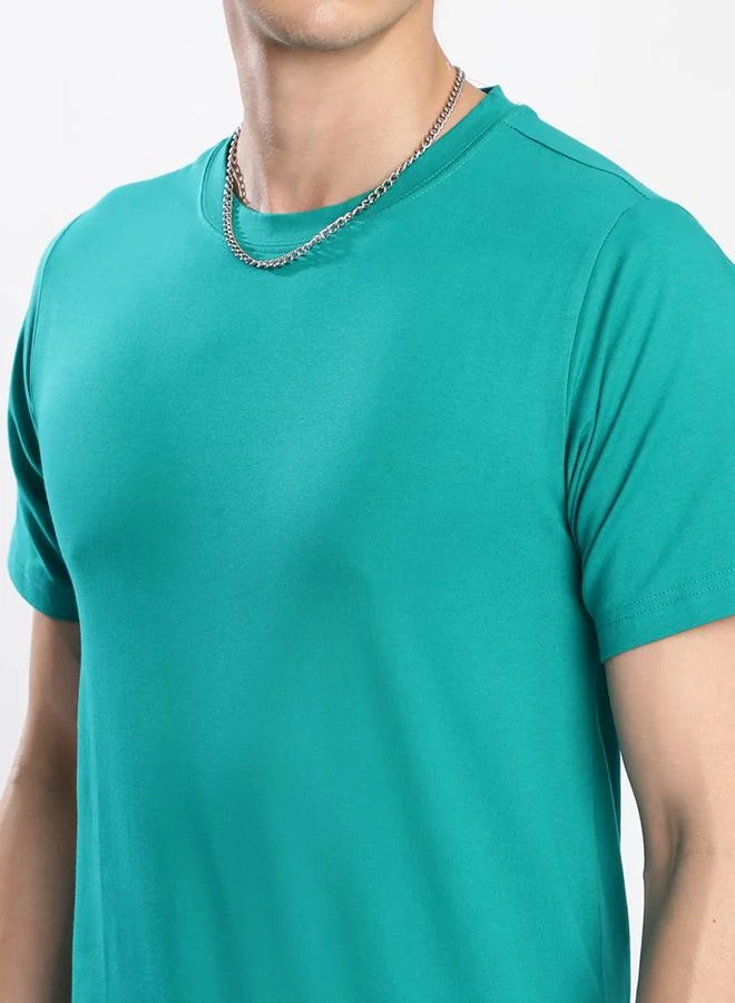Take Two Men Green Cotton Lycra Slim Fit T-Shirt