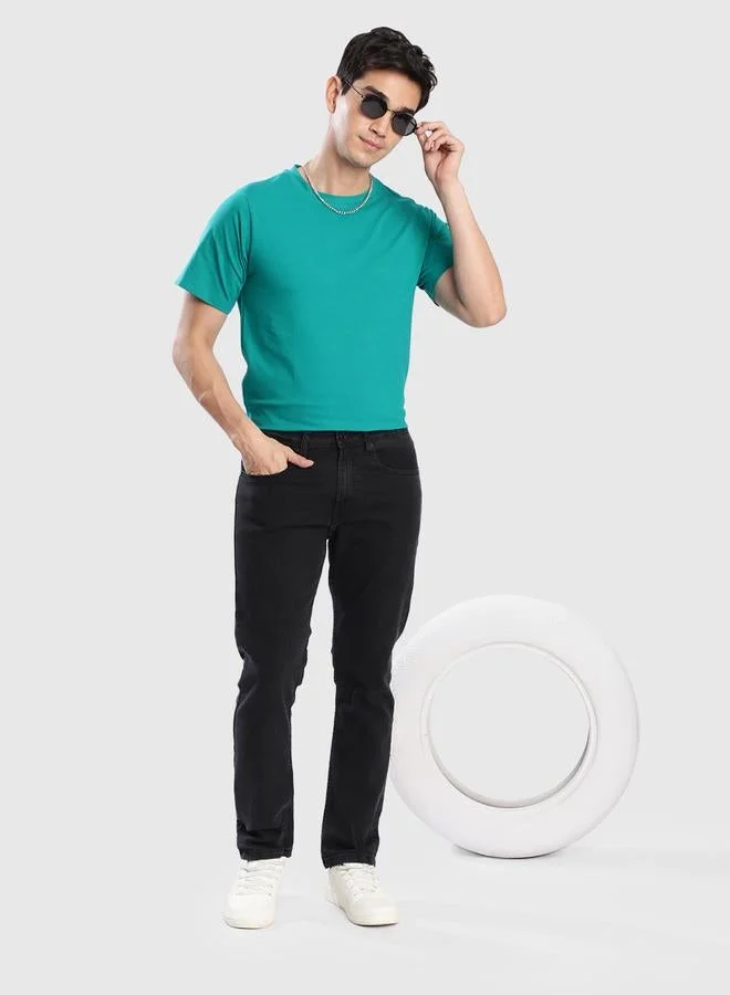 Take Two Men Green Cotton Lycra Slim Fit T-Shirt