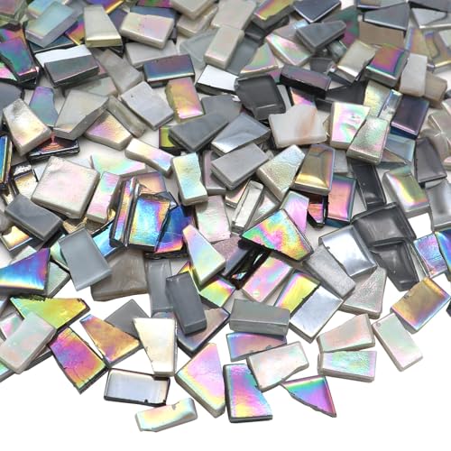LITMIND 11LB Grey White Mixed Irregular Glass Scraps Mosaic Tiles for Crafts HandCut Mosaic Glass Pieces with Backing Ideal for Mosaic Crafts Puzzles and Artwork Projects - Image 1