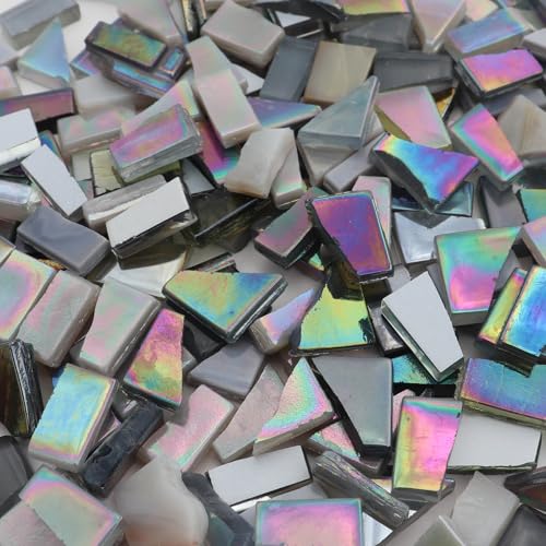 LITMIND 11LB Grey White Mixed Irregular Glass Scraps Mosaic Tiles for Crafts HandCut Mosaic Glass Pieces with Backing Ideal for Mosaic Crafts Puzzles and Artwork Projects - Image 3