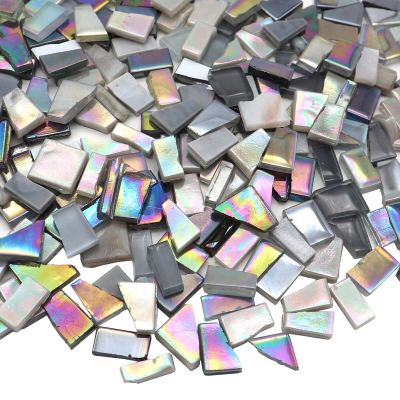 LITMIND 11LB Grey White Mixed Irregular Glass Scraps Mosaic Tiles for Crafts HandCut Mosaic Glass Pieces with Backing Ideal for Mosaic Crafts Puzzles and Artwork Projects - Image 2