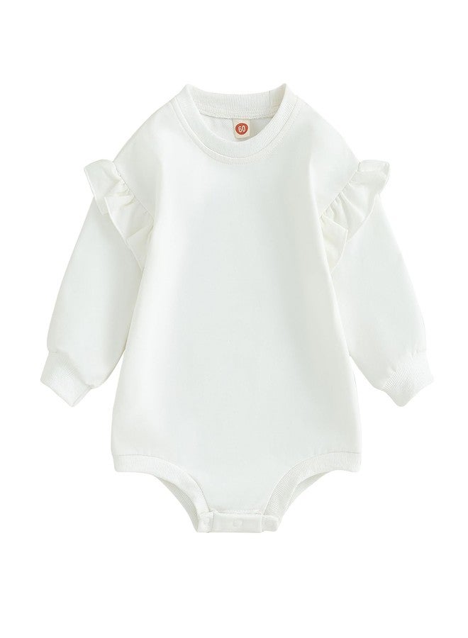 Lamuusaa Newborn Baby Girl Clothes Long Sleeve Romper Crewneck Sweatshirt Oversized Ruffle Shirts Bodysuit Fall Clothes 0-18M (White, 0-3 Months) - Image 1