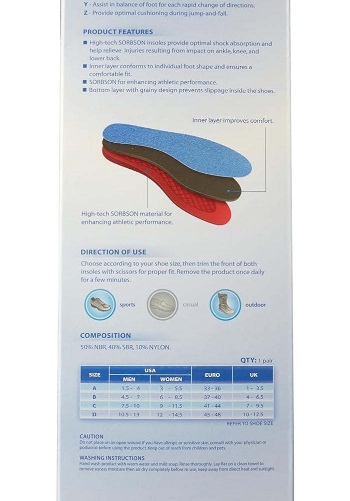 LP Support 311 Sorbson Full Insole Pair, Blue/Red - Image 2