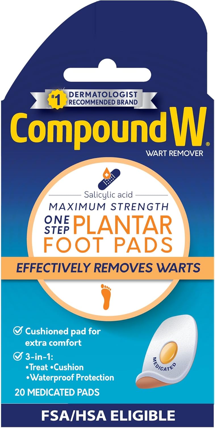 Compound W Maximum Strength One Step Plantar Wart Remover Foot Pads, 20 Count - Image 1