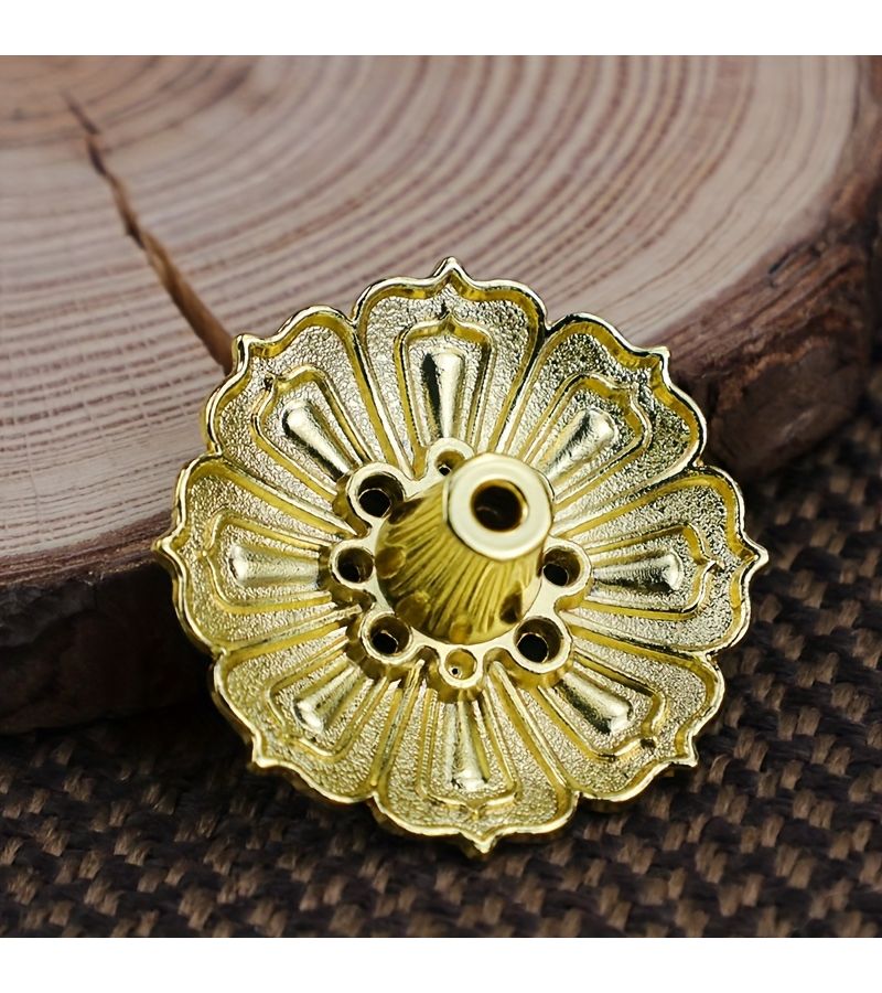 Lotus Incense Holder 3Pc 9 Hole Single Layer Bright Golden Stick Incense Burner For Tea Room Study Foyer Home Decor Oriental Art Metalwork Burner No Electricity Needed Holiday Ambiance Enhancer Halloween Thanksgiving Christmas - Image 1
