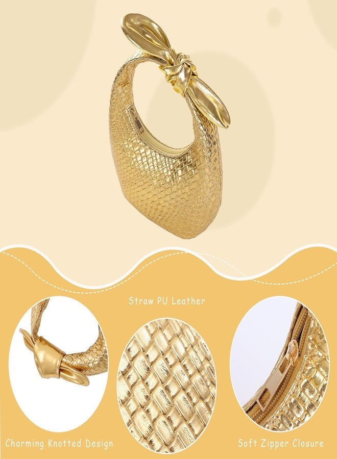 Lanpet Woven Handbag for Women, Knotted Clutch Bag Soft Vegan Leather Hobo bag, Dumpling Evening Clutch for Formal Party Wedding - Image 4