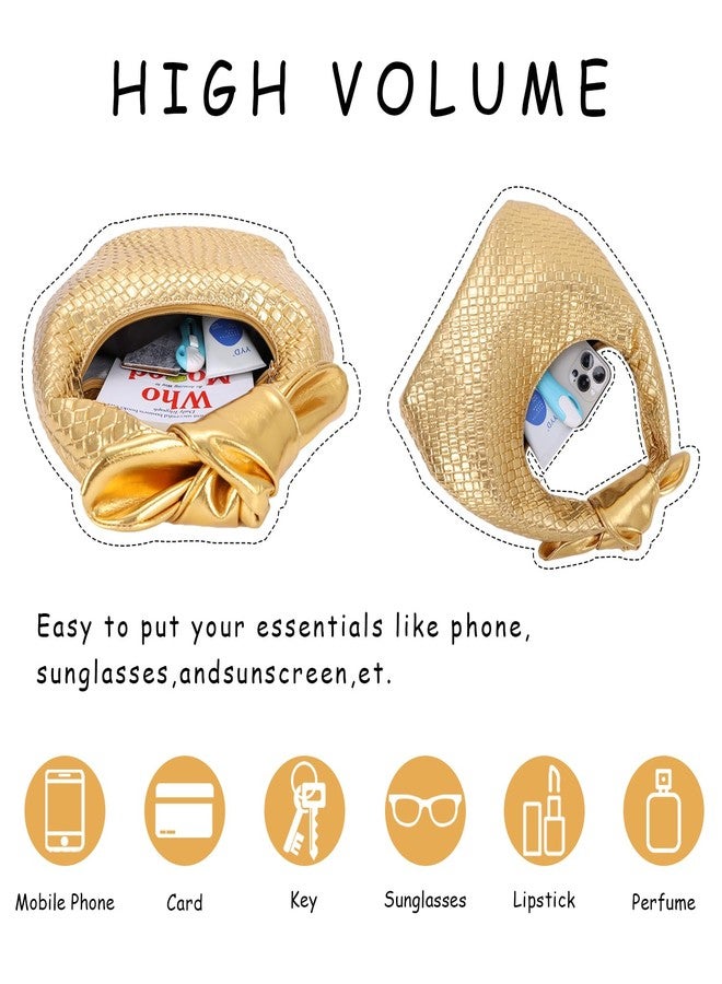 Lanpet Woven Handbag for Women, Knotted Clutch Bag Soft Vegan Leather Hobo bag, Dumpling Evening Clutch for Formal Party Wedding - Image 3