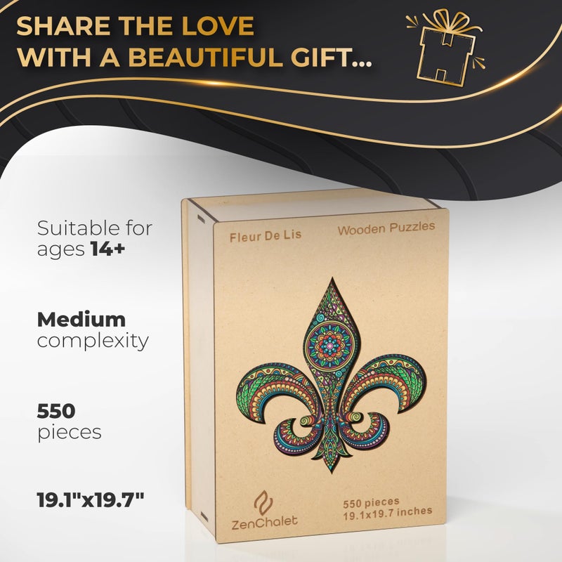 ZenChalet ZenChalet - Fleur De Lis 550 Piece Wooden Jigsaw Puzzle for Adults  Giftable Wood Jigsaw Puzzles Adult - Distinctive Premium Puzzle Gifts - Rompe Cabezas Adultos 500 - Image 4
