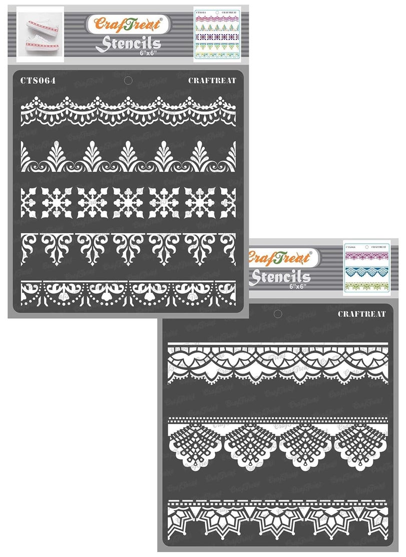CrafTreat CrafTreat Lace Stencils for Cake Decoration - Ornate Borders and Lace Stencil (2Pcs) - Size: 6X6 Inches - DIY Craft Mandala Decorative Stencils for Fabric Painting - Mandala Art Design Stencil  - Image 1
