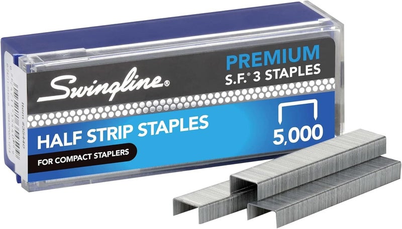 Swing Line Staples, S.F. 3, Premium for Desktop Staplers, 1/4" Length, 105/Strip, 5000/Box, Jam Free, Half Strip (35440) - Image 1