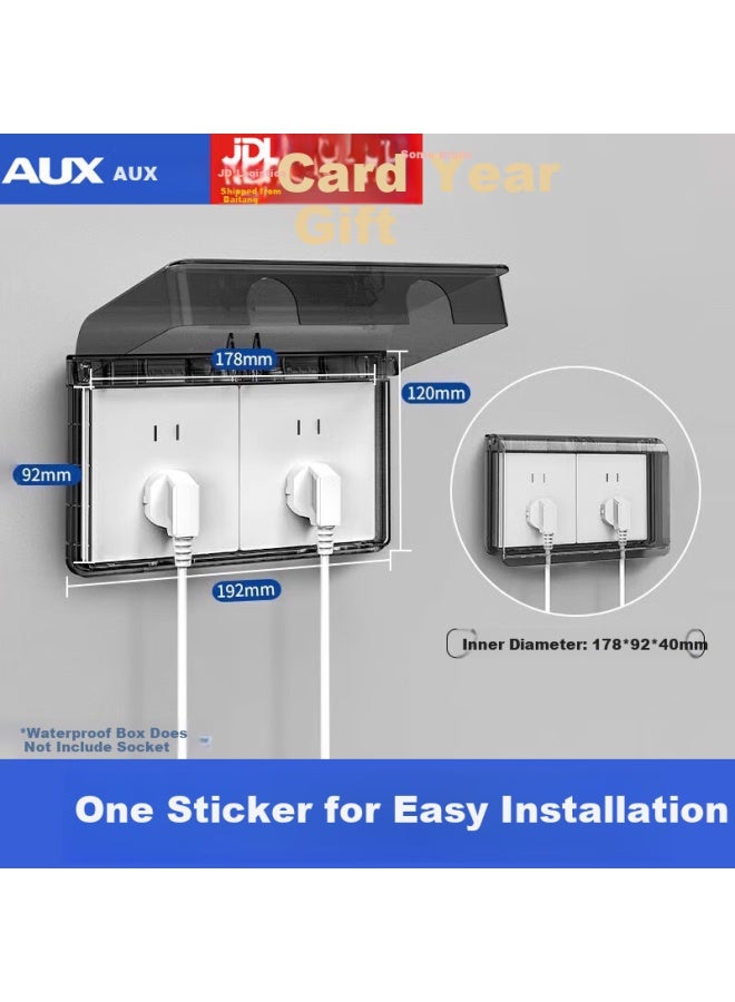 Oaks Aux 86 Switch Socket Panel Waterproof Cover Leakage Protection Box Bathroom Waterproof Box Bathroom Protection Cover Plug Water Protection Box Square Double Union Black Transparent - Image 1