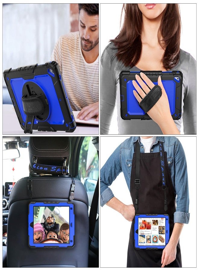 SEYMAC stock جراب SEYMAC لجهاز iPad من الجيل السادس/الخامس مقاس 9.7 بوصة مع واقي شاشة وحامل قلم [حزام يد دوار 360 درجة] وحامل، جراب مقاوم للصدمات لجهاز iPad من الجيل السادس/الخامس/Air 2/Pro مقاس 9.7 بوصة (أزرق + أسود) - Image 4
