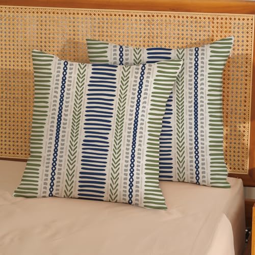 DAFENA Sage Green Pillow Covers 18x18 Inch 2 Pcs Boho Navy Blue Grey Polka Dots Stripe Decor Throw Pillows Modern Geometric Outdoor Farmhouse Decoration Pillowcase Linen Cushion Cover for Couch Sofa - Image 3