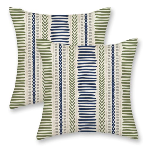 DAFENA Sage Green Pillow Covers 18x18 Inch 2 Pcs Boho Navy Blue Grey Polka Dots Stripe Decor Throw Pillows Modern Geometric Outdoor Farmhouse Decoration Pillowcase Linen Cushion Cover for Couch Sofa - Image 1