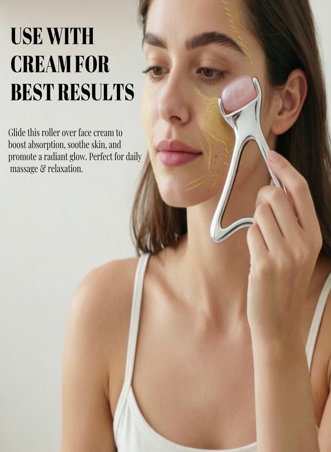 KINTEGOOD Jade & Stainless Steel Facial Roller with Gua Sha, 2-in-1 Skincare Tool - Image 3