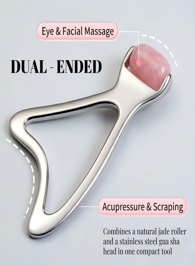 KINTEGOOD Jade & Stainless Steel Facial Roller with Gua Sha, 2-in-1 Skincare Tool - Image 2