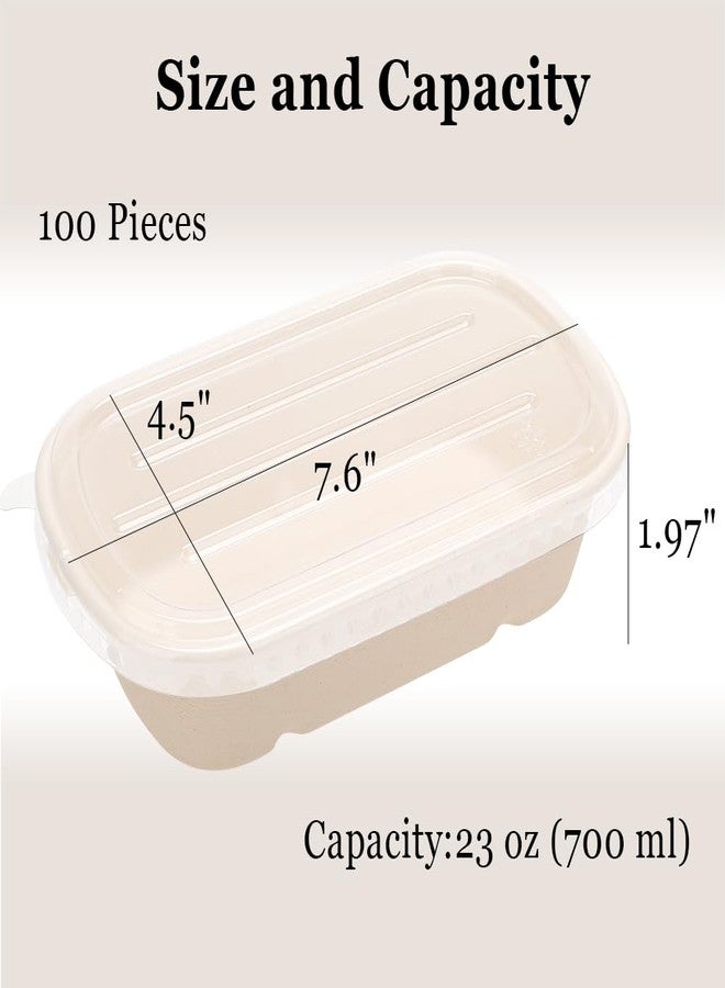 Aksipo 100 Pack 23 Oz Disposable Meal Prep Containers with Lids, Rectangle Paper Bowls with Lids for Salad,Leftovers, Leak-proof To Go Food Box Cardboard Lunch Box Compostable Take Out Food Containers - Image 2