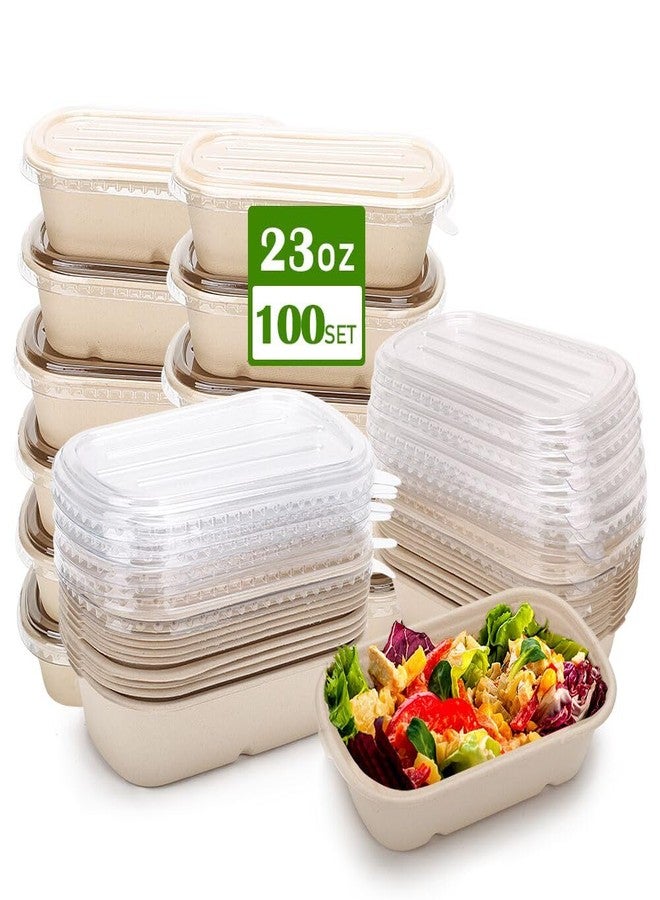 Aksipo 100 Pack 23 Oz Disposable Meal Prep Containers with Lids, Rectangle Paper Bowls with Lids for Salad,Leftovers, Leak-proof To Go Food Box Cardboard Lunch Box Compostable Take Out Food Containers - Image 1